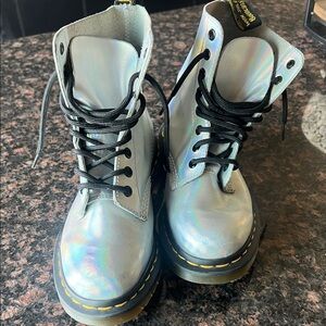 Dr. Martens Iridescent Silver Combat Boots size 6